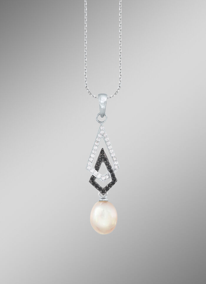 Anh&auml;nger mit Ankerkette und mit schwarzen und wei&szlig;en Zirkonia 