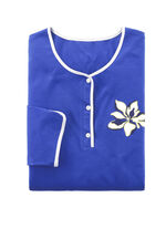 Zweierpack Nachthemden, uni und allover dessiniert mit Knopfleiste 1X ROYALBLAU, 1X WEISS-BUNT