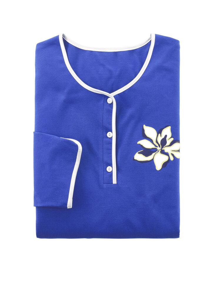 Zweierpack Nachthemden, uni und allover dessiniert mit Knopfleiste 1X ROYALBLAU, 1X WEISS-BUNT