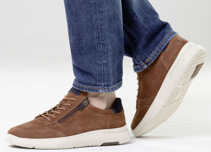 Waldl&auml;ufer, bequeme Herren-Sneaker, Weite H, mit herausnehmbarem Fussbett COGNAC-MARINE