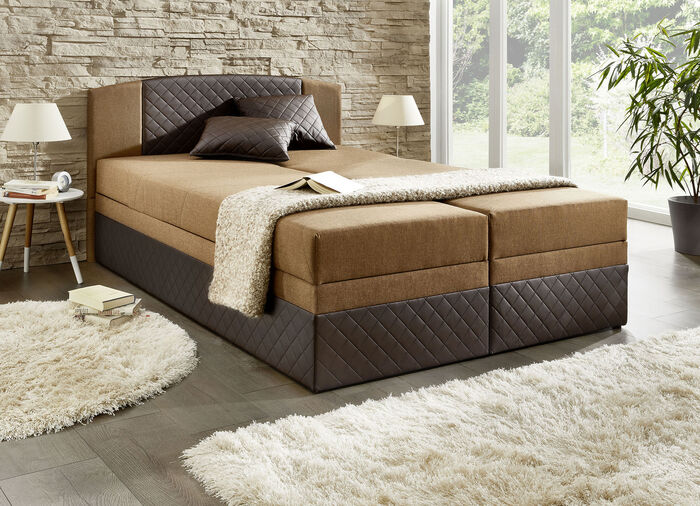 Boxspringbett mit Kopfteilverstellung und 2 Dekokissen DUNKELBRAUN-HELLBRAUN