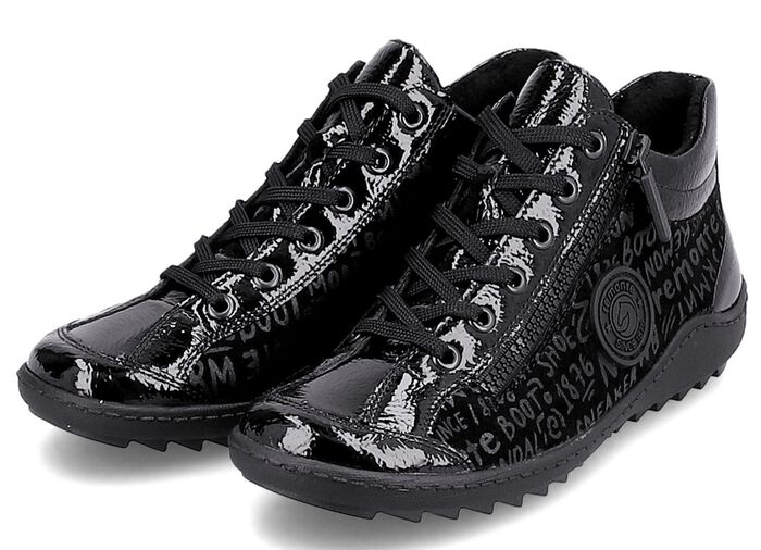 Remonte Schn&uuml;r-Bootie aus Crashlack SCHWARZ