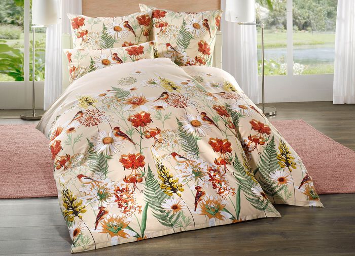 Hochwertige Biberna Bettw&auml;sche-Garnitur mit naturnahen Druck-Motiv NATUR