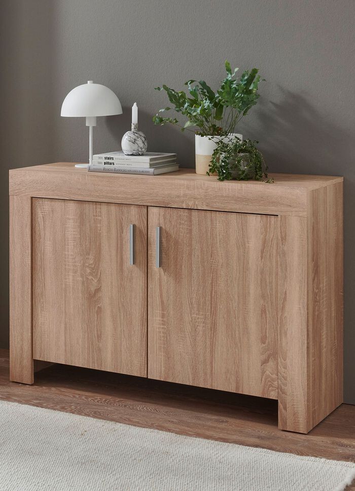 Kommode mit Griffen in Aluminium-Optik EICHE SONOMA