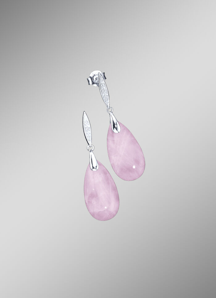 Ohrstecker mit Rosenquarz und synthetische Zirkonia 
