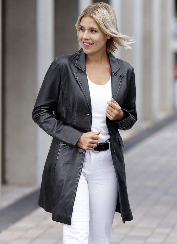 Lederkurzmantel mit Reverskragen SCHWARZ