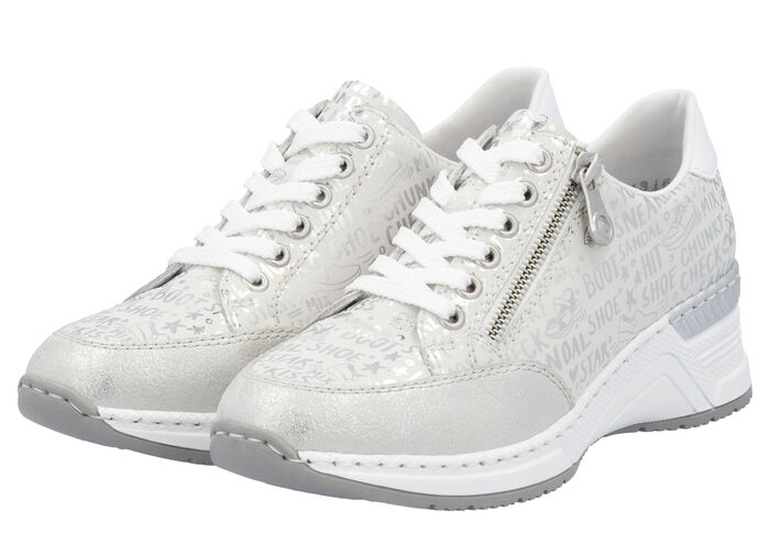 Rieker Schnür-Sneaker aus bedrucktem Synthetikmaterial HELLGRAU-SILBER
