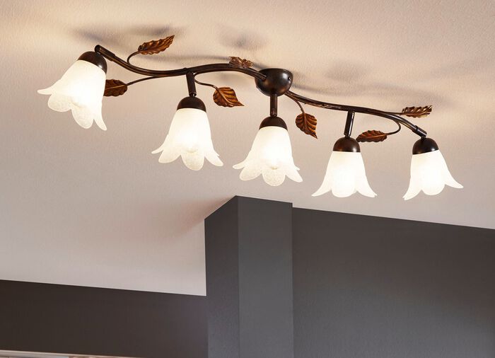 Deckenlampe aus Metall mit Glasschirmen SCHWARZ-GOLD