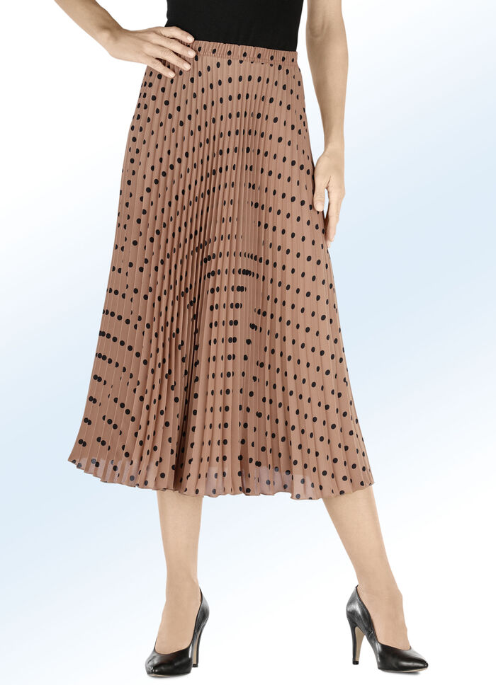 Plissee-Rock mit trendiger Punkte-Dessinierung COGNAC-SCHWARZ