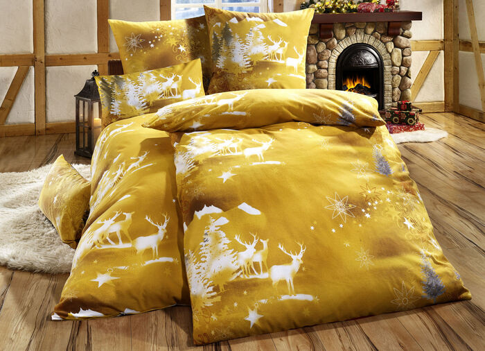 Florella Bettwäsche-Garnitur in Soft-Biber-Qualität GOLD