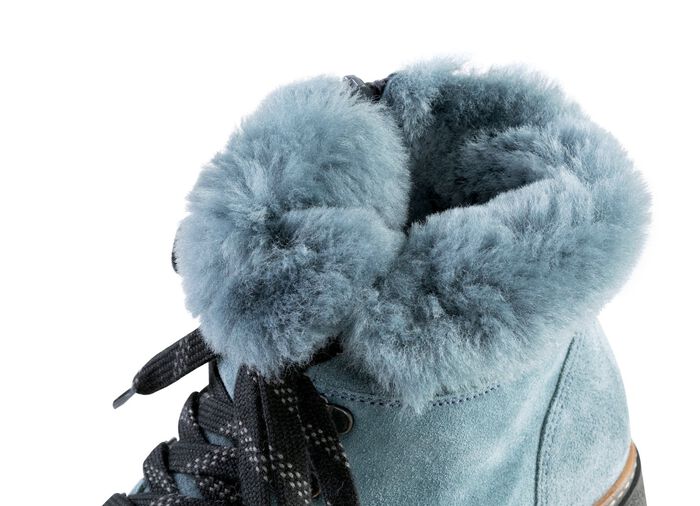 Waldl&auml;ufer Schn&uuml;r-Stiefelette mit kuscheligem Kragen aus Lammfell JEANSBLAU