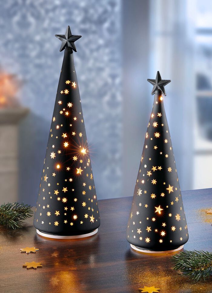 Batteriebetriebener LED-Kegel, 2er-Set, aus Glas 