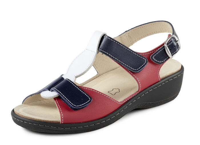 ELENA EDEN, bequeme Damen-Sandalen, Weite H, mit herausnehmbarem Fussbett ROT-BLAU-WEISS