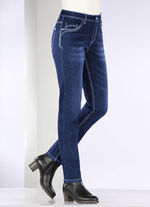 Jeans mit Ziernähten und Strasssteinen DUNKELBLAU