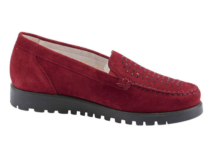 Waldläufer Mokassin-Slipper mit Glitzer-Applikationen RUBINROT
