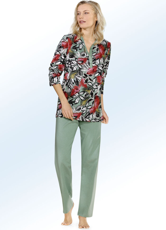 Pyjama mit Knopfleiste und langer Hose 