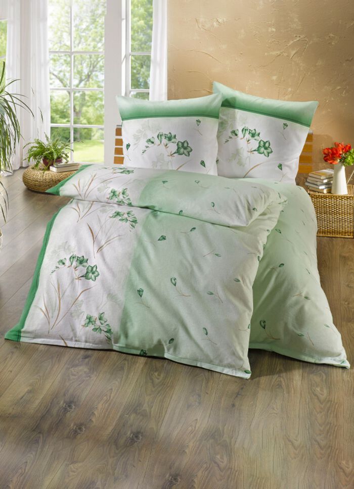 B&uuml;gelleichte DOBNIG Bettw&auml;sche-Garnitur mit Reissverschluss GR&Uuml;N