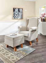 Ohrenbackensessel mit Hocker BEIGE-BUCHE