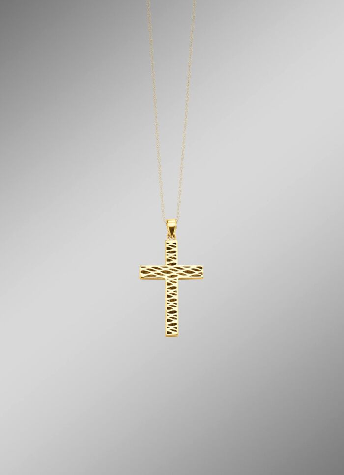 Beidseitig tragbarer Kreuz-Anh&auml;nger mit synth. Zirkonia 