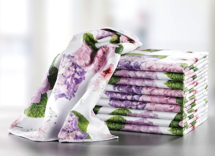 10er-Set Mikrofaser-Geschirrtücher mit Hortensien-Design