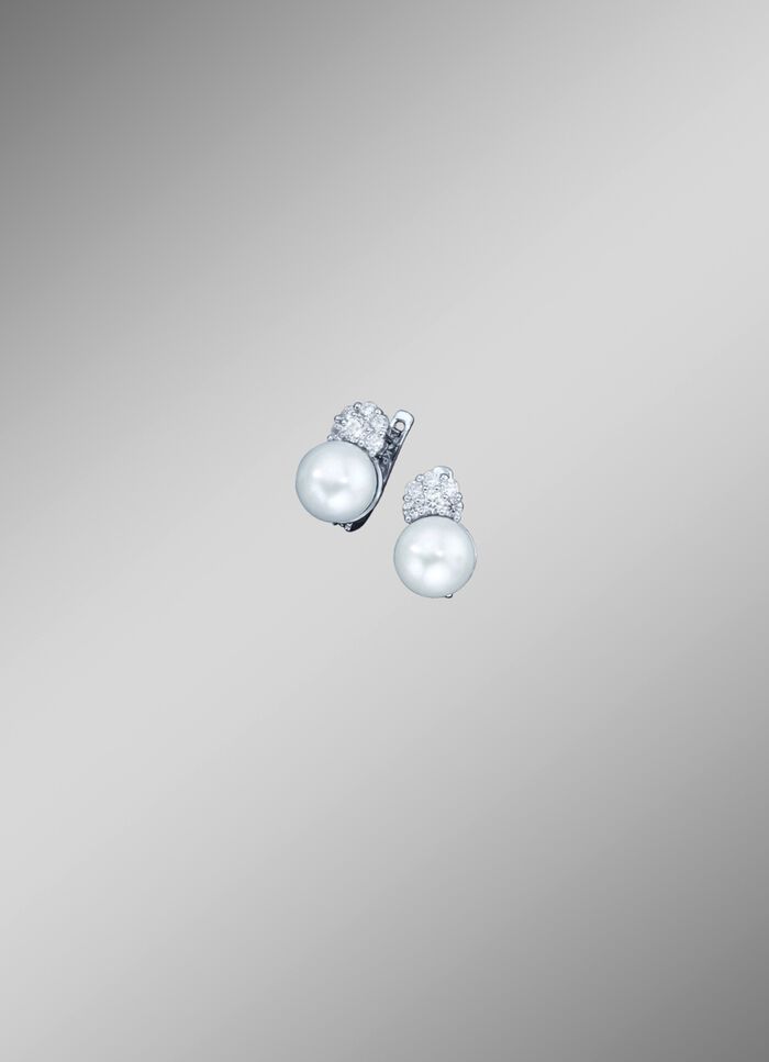 Ohrringe mit S&uuml;sswasser-Zuchtperlen und synth. Zirkonia 