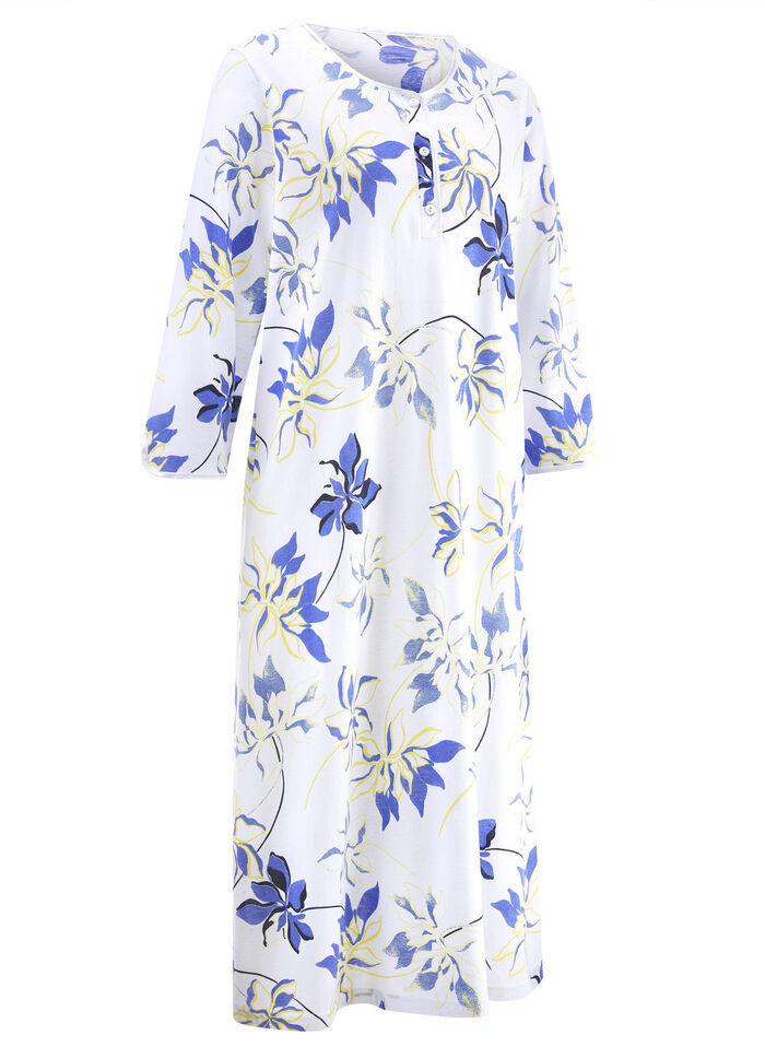 Zweierpack Nachthemden, uni und allover dessiniert mit Knopfleiste 1X ROYALBLAU, 1X WEISS-BUNT