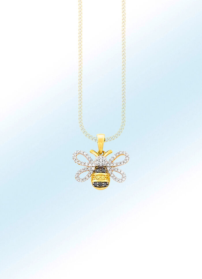 Anh&auml;nger Biene mit gelben, schwarzen und weissen Diamanten 