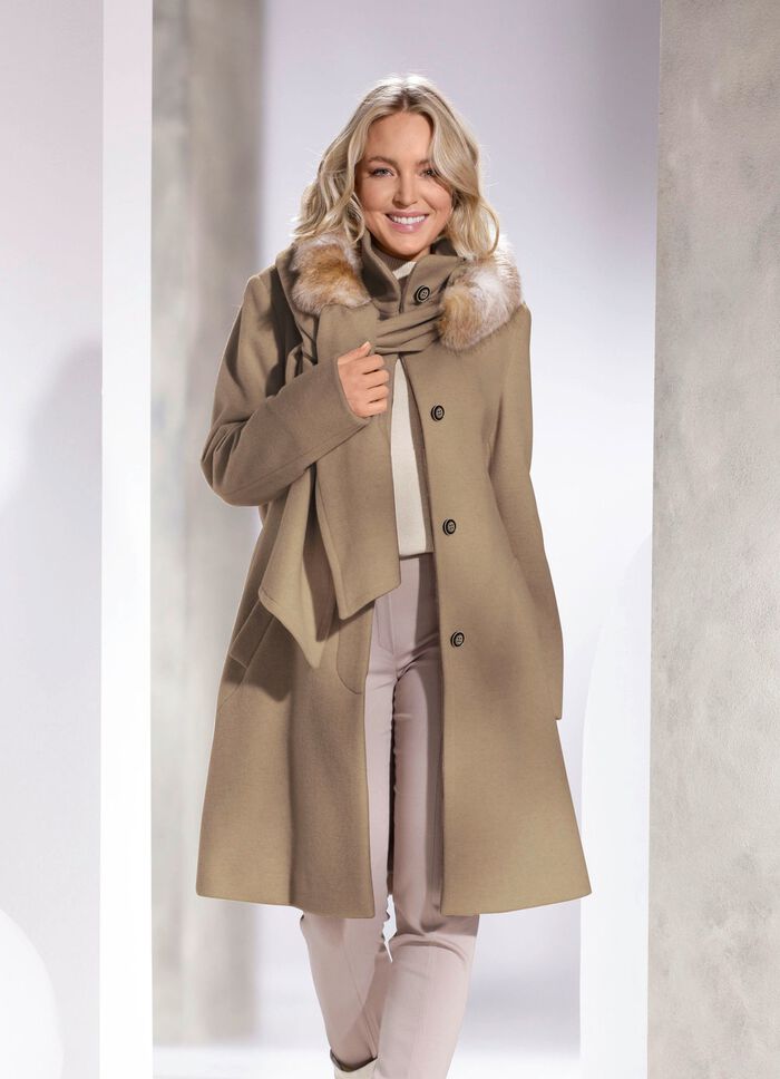 Kurzmantel mit abnehmbarem Schal CAMEL