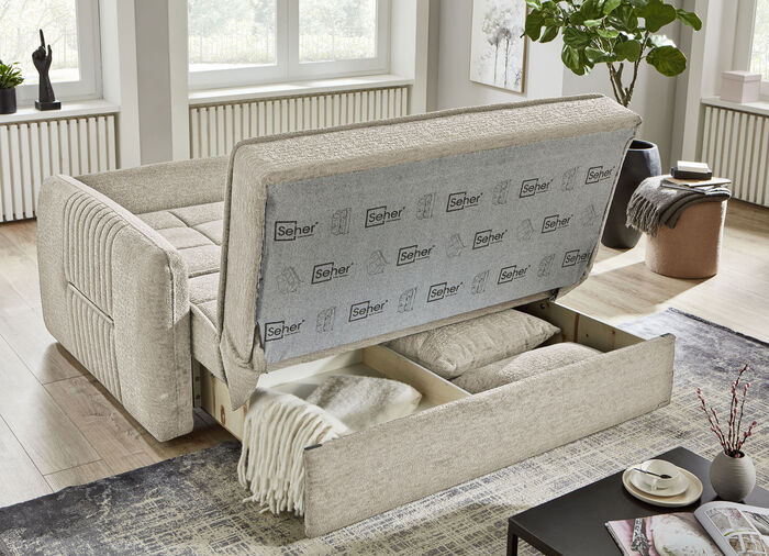 Schlafsofa mit Bettkasten CREME