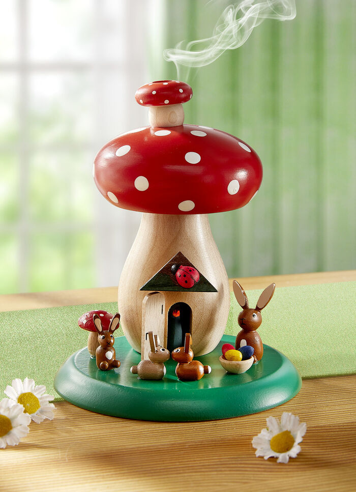 Handbemalter Räucherpilz aus Holz