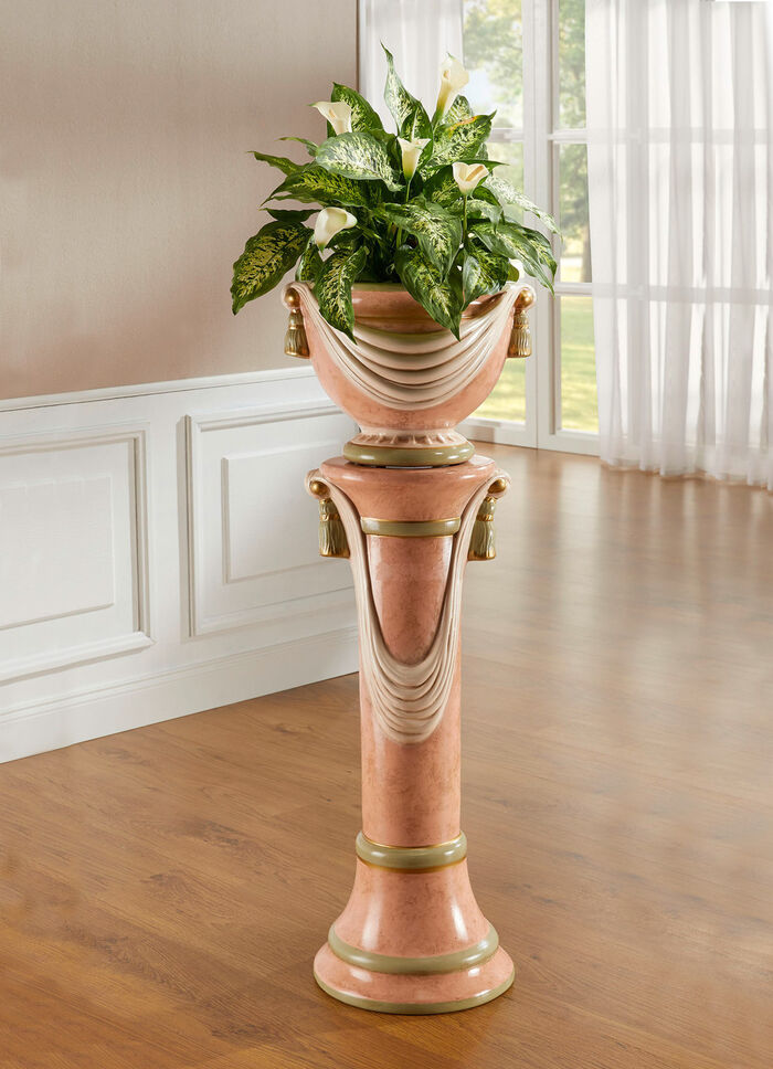 Von Hand gefertigte Säule mit Übertopf ROSE