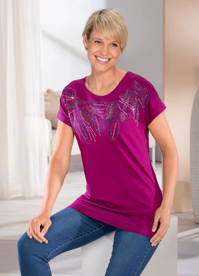 Shirt mit aufwendiger Strasszier in 2 Farben BEERE