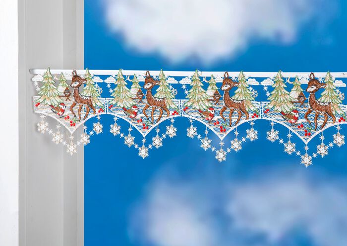 Winterliche Stangendekoration aus echter Plauener Spitze 