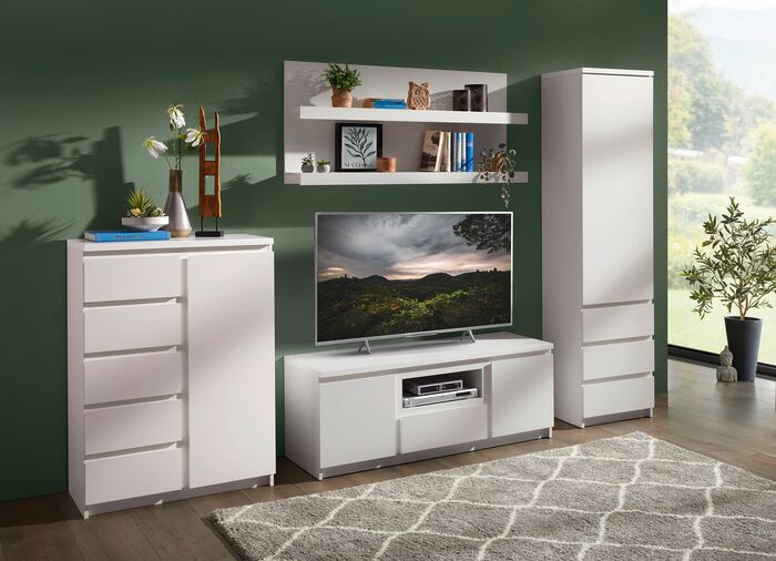 Wohnwand, 4-teilig in modernem Design WEISS