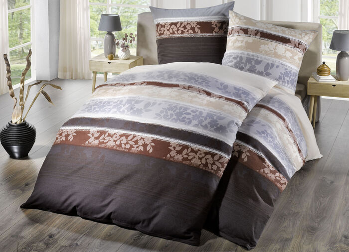 Bettwäsche-Garnitur mit Blättermotiven BRAUN