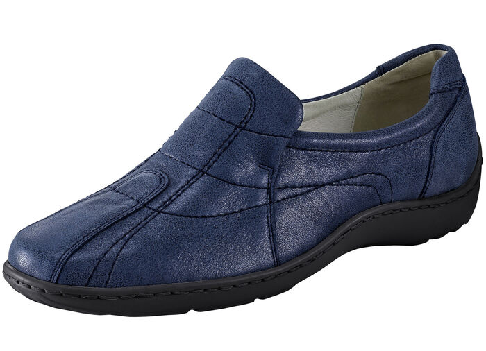 Waldl&auml;ufer, bequeme Damen-Slipper, Weite H, mit herausnehmbarem Fussbett STAHLBLAU
