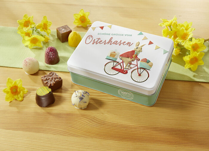 Dose aus Metall «Schönste Grüße vom Osterhasen»