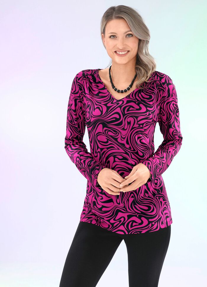 Shirt mit Faltenlegung an der vorderen Schulterpartie 