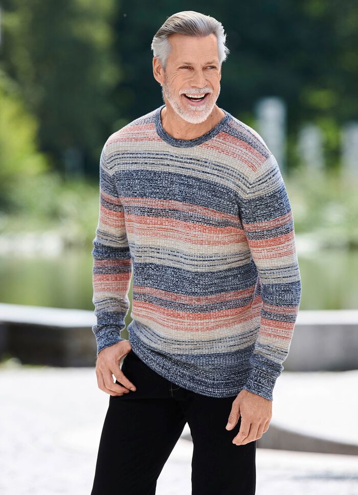 Ansprechender Rundhalspullover MARINE-ORANGE-BEIGE MELIERT