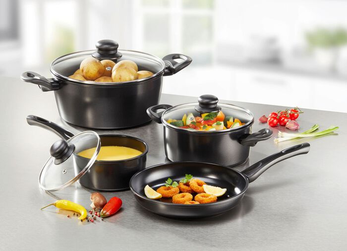 Energiespar-Topf-Set mit megaharter Diamant-Keramik-Antihaftbeschichtung SCHWARZ