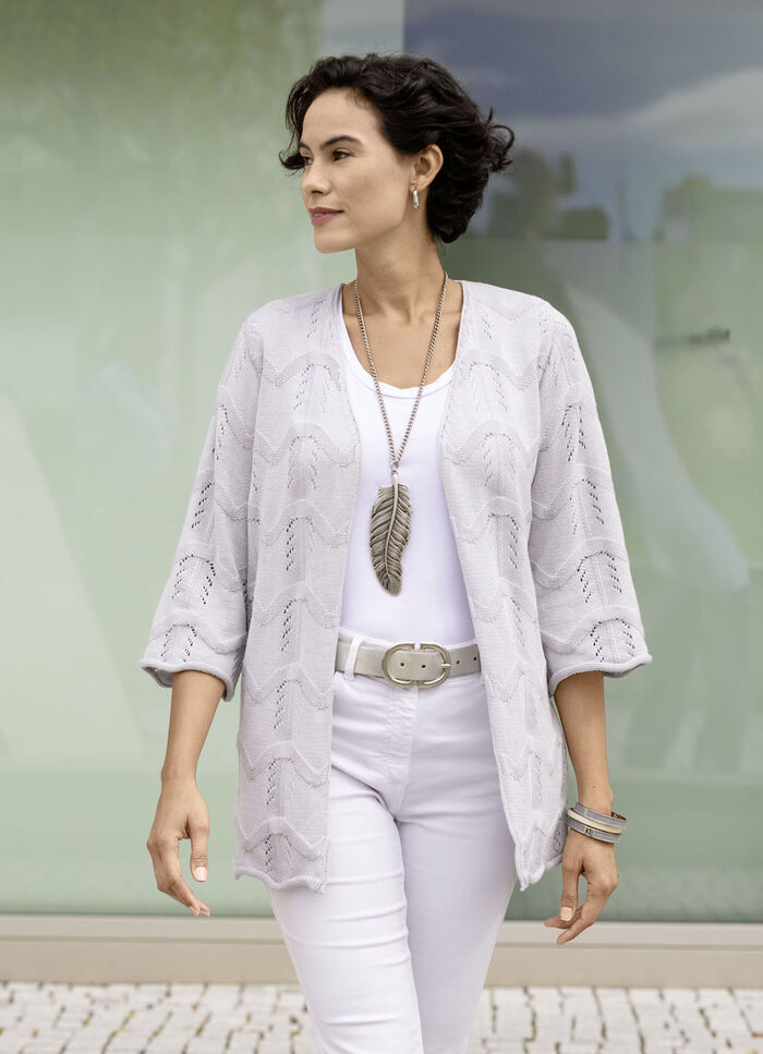 Strickjacke mit Mustermix im Wellendessin HELLGRAU