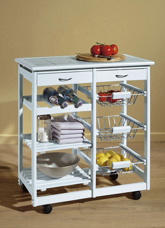 K&uuml;chenwagen aus massivem Holz WEISS