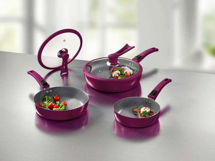 Profi-Pfannen-Set, 7-teilig, mit innovativen Standdeckeln 