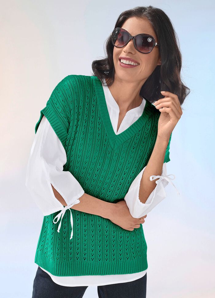 Pullunder mit Ajour- und Strukturmuster GR&Uuml;N