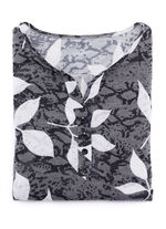 Allover gemustertes Shirt mit V-Ausschnitt in 3 Farben GRAU-WEISS