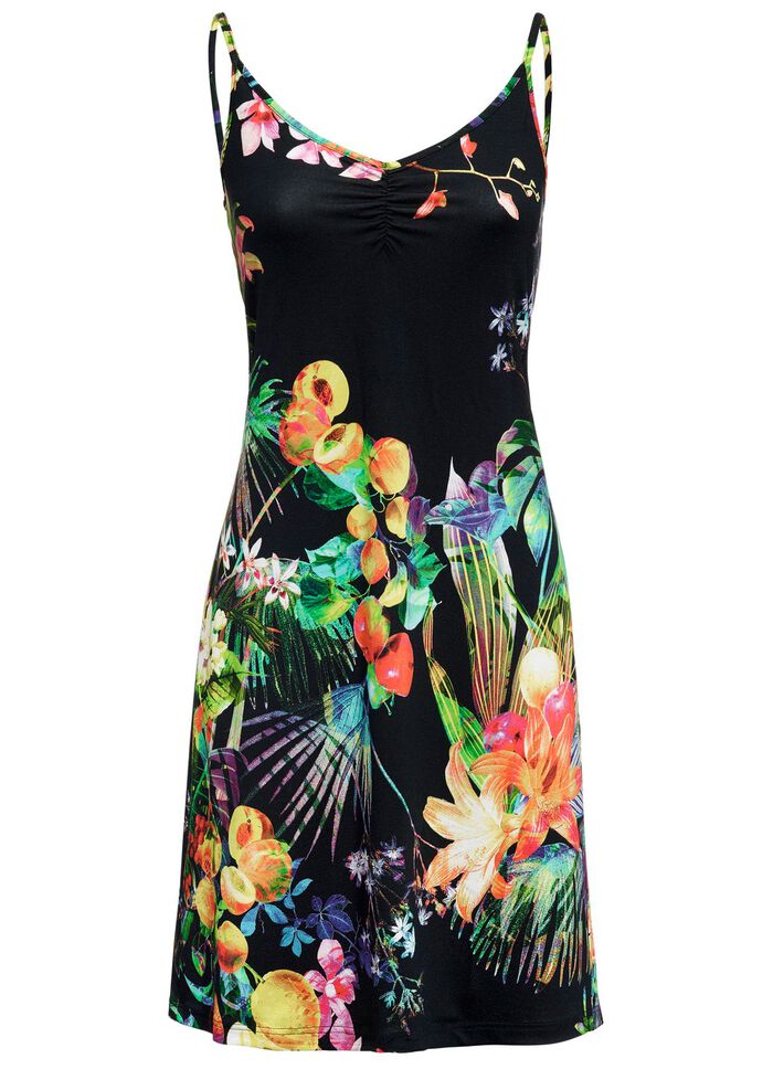 Kleid mit Spaghettitr&auml;gern und farbbrillantem Druckdessin 