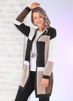 Long-Strickjacke in flauschig weicher Qualit&auml;t ANTHRAZIT-ECRU-BRAUN