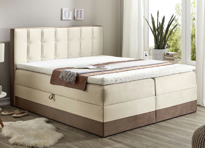 Boxspringbett mit Topper und 2 Bettkästen BEIGE-BRAUN