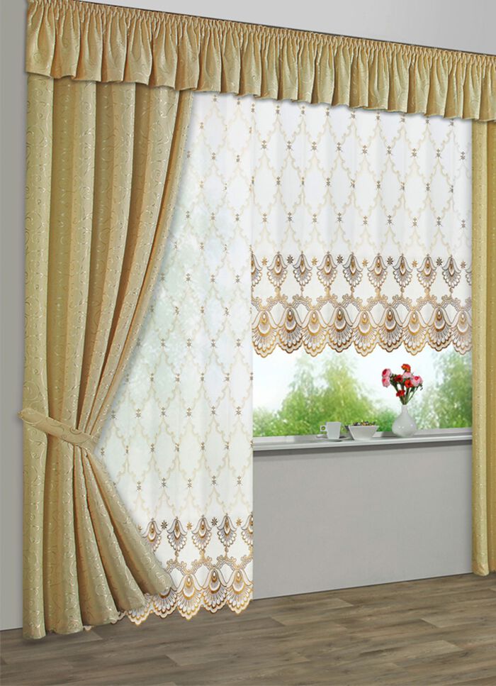 Vorhang aus Florentiner-T&uuml;ll in verschiedenen Farben WEISS-GOLD