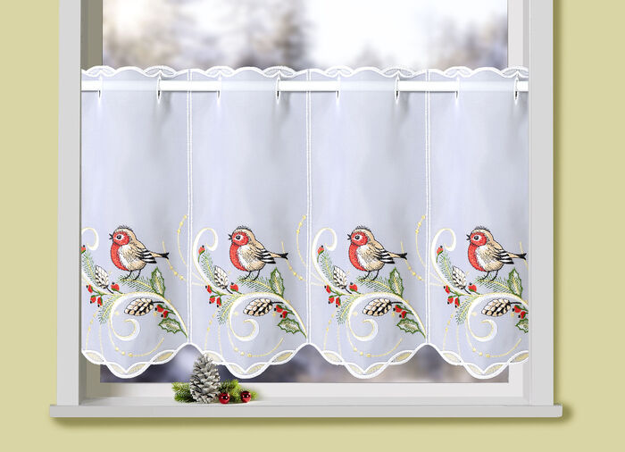 Kurzvorhang mit echter Plauener Stickerei und Stangendurchzug 